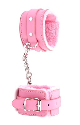 Кожаные наручники с меховой отделкой розовые - 5659609 - SvitStyle