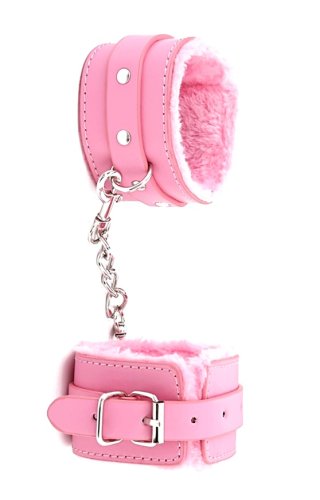 Кожаные наручники с меховой отделкой розовые - SvitStyle