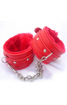 Кожаные наручники с меховой отделкой красные - 5659610 - SvitStyle