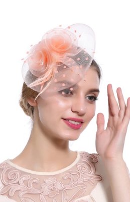Женская персиковая шляпка с вуалью А-1055 - 5969230 - SvitStyle