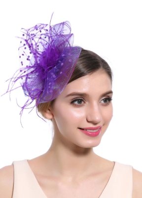 Унікальна жіноча фіолетова капелюшок з вуаллю і брошкою А-1107 - 6179792 - SvitStyle