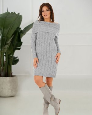 В'язане міні плаття в косичку сірого кольору. F131 Розмір:One-Size - 8601156 - SvitStyle