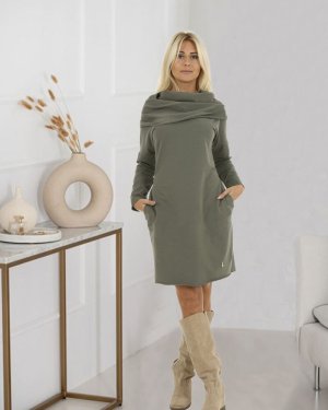 Бавовняна сукня жіноча з хомутом оливкового кольору. M835 Розмір: L/XL - 8601170 - SvitStyle