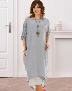Сіре Подвійне Трикотажне жіноче плаття міді OVERSIZE. F199 Розмір: One-Size - 8601202 - SvitStyle
