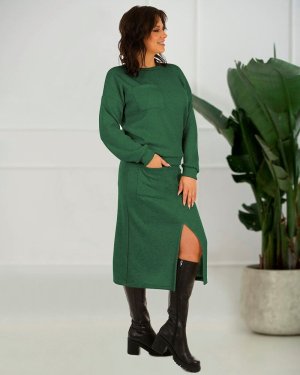 Зелений теплий трикотажний костюм з спідницею. F640 Розмір: One-Size - 8601238 - SvitStyle