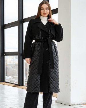 Чорне демісезонне пальто з кашеміру та стьобаної плащівки.PV305 - 8601309 - SvitStyle