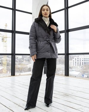Зимова куртка класичного крою з коміром з еко-хутра Графітовий.K199 Розмір: 42 - 8601378 - SvitStyle