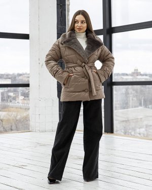 Зимова куртка класичного крою з коміром з еко-хутра Капучіно.K199 Розмір: 44 - 8601381 - SvitStyle