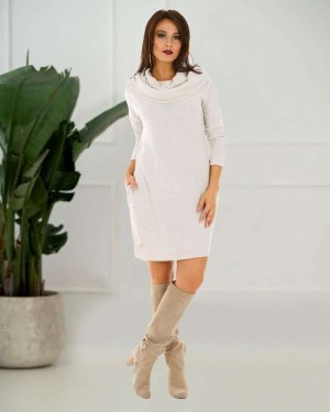 Трикотажне жіноче плаття з хомутом світло-бежевого кольору. F096 Розмір: S/M - 8601397 - SvitStyle