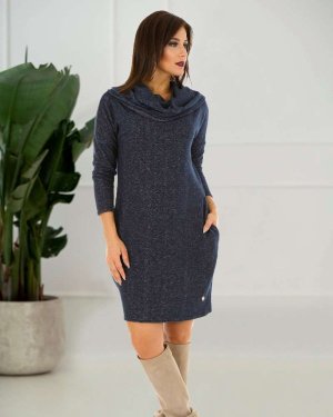 Темно синє трикотажне жіноче плаття з хомутом. F096 Розмір: S/M - 8601398 - SvitStyle
