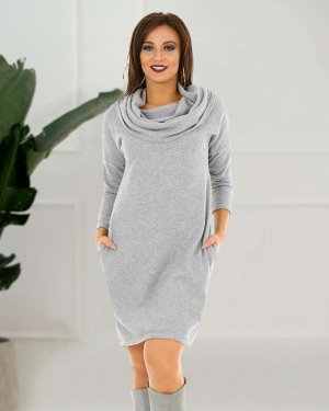 Сіре трикотажне жіноче плаття з хомутом. F096 Розмір: S/M - 8601399 - SvitStyle