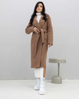 Демісезонне класичне пальто напівшерстяне кольору карамель.LP3577 - SvitStyle