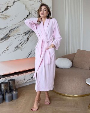 Ніжно - рожевий жіночий велюровий довгий халат.CS_V010 - 8613555 - SvitStyle