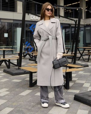 Сіре осінньо-весняне комбіноване шерстяне пальто.PV187 Розмір: 42 - 8613818 - SvitStyle