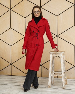 Червоний двобортний тренч - класичний та вишуканий стиль в твоєму гардеробі.Q44 - SvitStyle