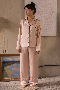Пижама женская шелковая с брюками Beige Peach рубашка длинный рукав Бежевый (8)
