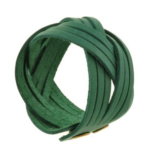 Шкіряний браслет косичка зелений - SvitStyle