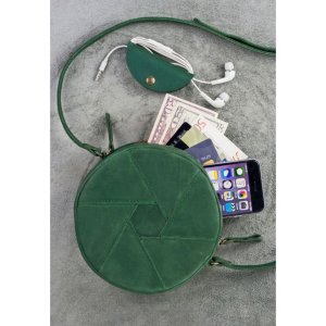 Шкіряна кругла жіноча сумка Бон-Бон зелена Crazy Horse - 8536677 - SvitStyle