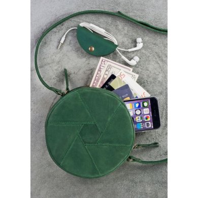 Шкіряна кругла жіноча сумка Бон-Бон зелена Crazy Horse - SvitStyle