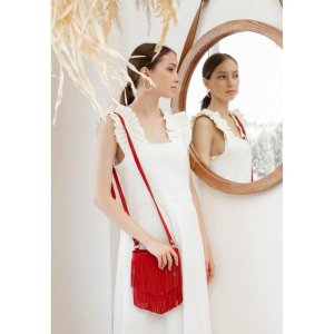 Шкіряна жіноча сумка з бахромою міні-кроссбоді Fleco червона - 8536680 - SvitStyle