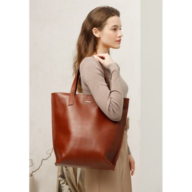 Шкіряна жіноча сумка шоппер D.D. світло-коричнева - SvitStyle
