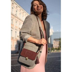 Фетрова жіноча бохо-сумка Лілу з шкіряними бордовими вставками - SvitStyle