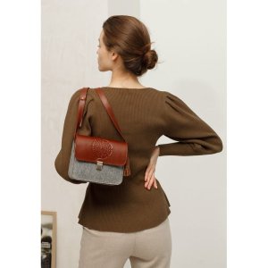Фетрова жіноча бохо-сумка Лілу з шкіряними коричневими вставками - 8536706 - SvitStyle