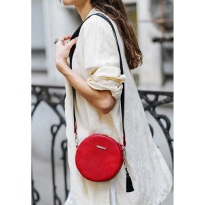 Кругла жіноча шкіряна сумочка Tablet червона - SvitStyle