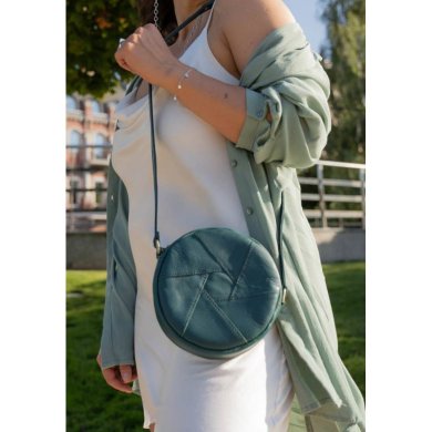 Шкіряна кругла жіноча сумка Бон-Бон зелена - SvitStyle