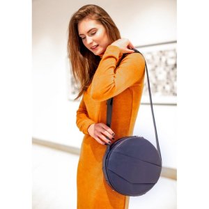 Шкіряна жіноча кругла сумка-рюкзак Maxi темно-синя - 8536812 - SvitStyle