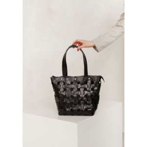 Шкіряна плетена жіноча сумка Пазл L вугільно-чорна - 8536857 - SvitStyle