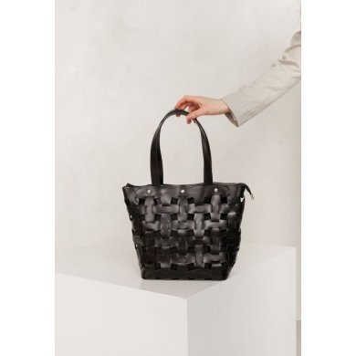 Шкіряна плетена жіноча сумка Пазл L вугільно-чорна - SvitStyle