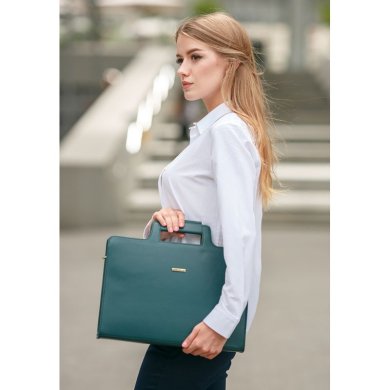 Жіноча шкіряна сумка для ноутбука і документів зелена - SvitStyle