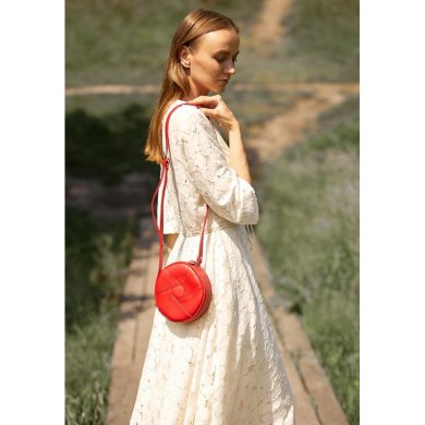 Шкіряна кругла жіноча сумка Бон-Бон червона - SvitStyle