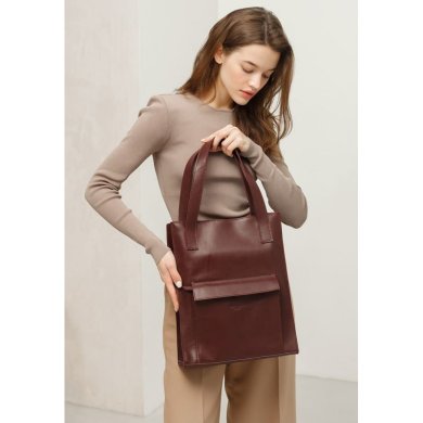 Шкіряна жіноча сумка шоппер Бетсі з кишенею бордова Краст - SvitStyle