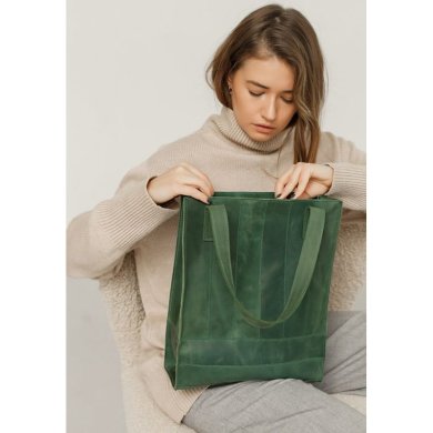 Шкіряна жіноча сумка шоппер Бетсі зелена - SvitStyle