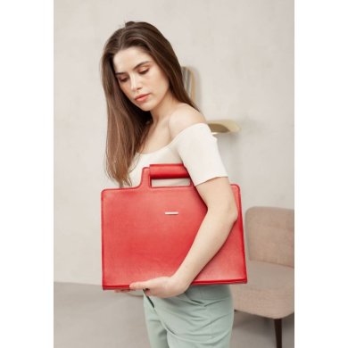 Жіноча шкіряна сумка для ноутбука і документів червона - SvitStyle