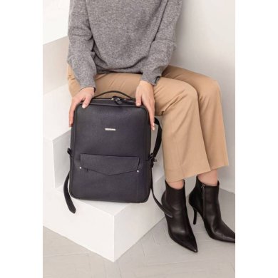 Шкіряний міський жіночий рюкзак на блискавці Cooper темно-синій флотар - SvitStyle