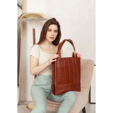 Шкіряна жіноча сумка шоппер Бетсі сітло-коричнева краст - SvitStyle