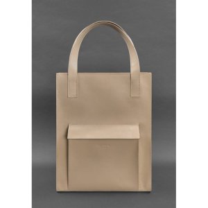 Шкіряна жіноча сумка шоппер Бетсі з кишенею світло-бежева Краст - 8537422 - SvitStyle