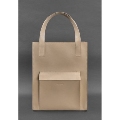 Шкіряна жіноча сумка шоппер Бетсі з кишенею світло-бежева Краст - SvitStyle