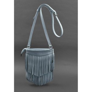 Шкіряна жіноча сумка з бахромою міні-кроссбоді Fleco блакитна - 8537499 - SvitStyle