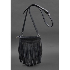 Шкіряна жіноча сумка з бахромою міні-кроссбоді Fleco темно-синя - 8537500 - SvitStyle