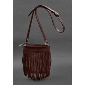 Шкіряна жіноча сумка з бахромою міні-кроссбоді Fleco бордова - 8537501 - SvitStyle