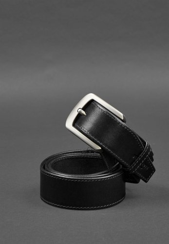 Шкіряний ремінь 40 мм чорний з контрастною ниткою - SvitStyle