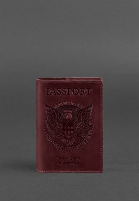 Шкіряна обкладинка для паспорта з американським гербом бордова - 8550331 - SvitStyle