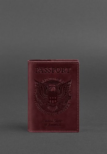 Шкіряна обкладинка для паспорта з американським гербом бордова - SvitStyle