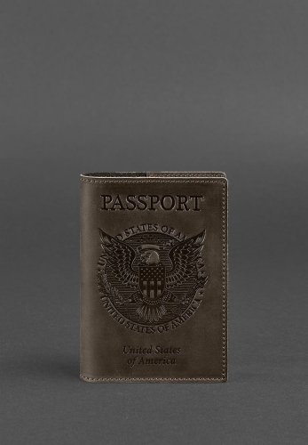 Шкіряна обкладинка для паспорта з американським гербом темно-коричнева - SvitStyle