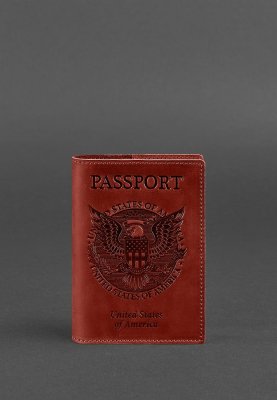 Шкіряна обкладинка для паспорта коралова з американським гербом - 8550333 - SvitStyle