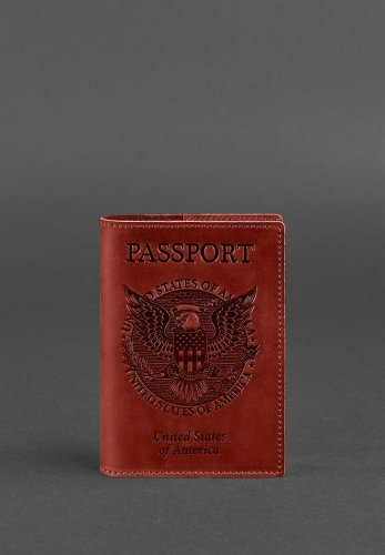 Шкіряна обкладинка для паспорта коралова з американським гербом - SvitStyle
